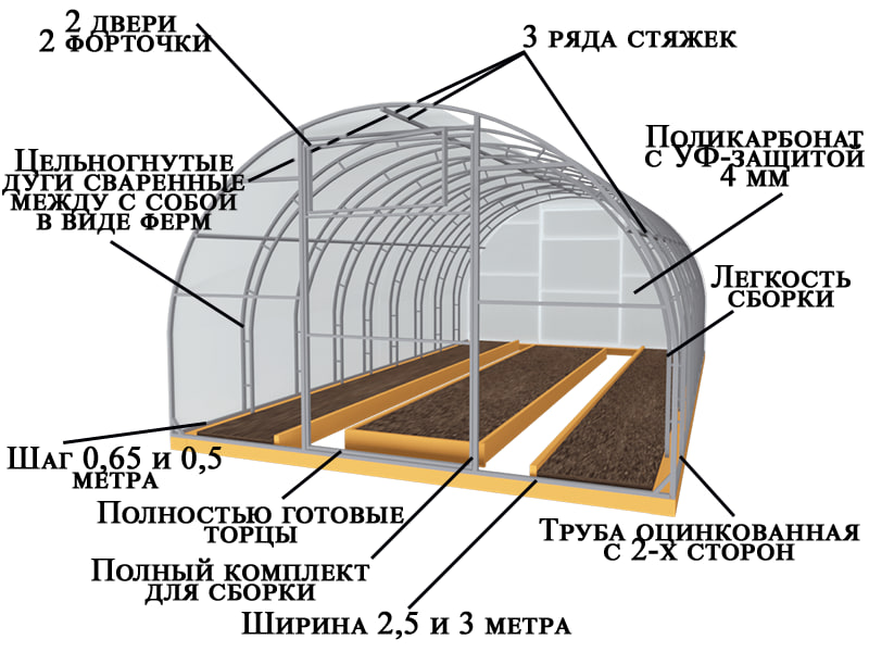 Теплица Двойная дуга из поликарбоната от производителя